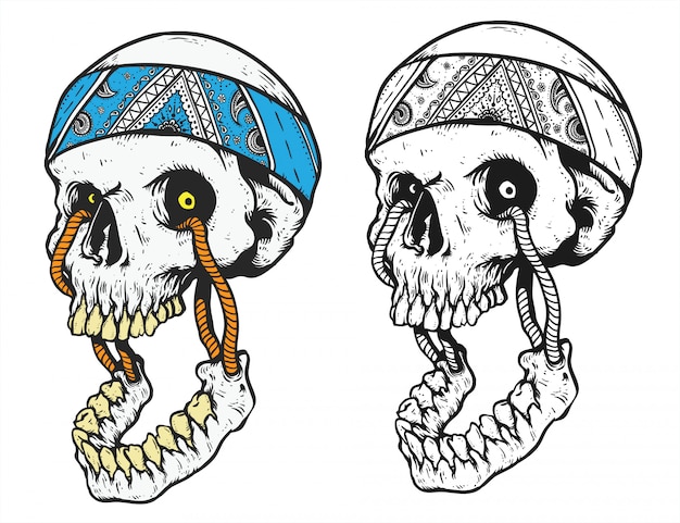 skull head with headband   illustration