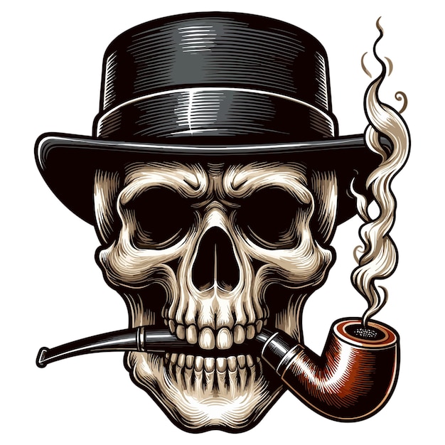 Vector skull head with smoking pipe vector