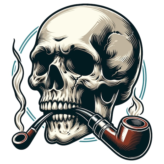 Vector skull head with smoking pipe vector