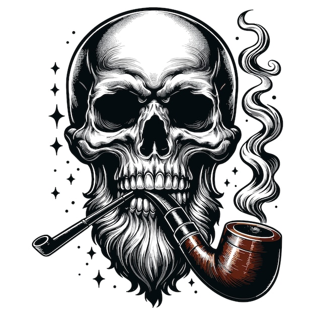 Vector skull head with smoking pipe vector