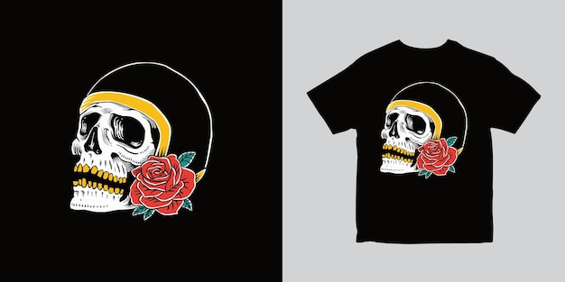 Skull Helmet Flower Illustration Tshirt Design