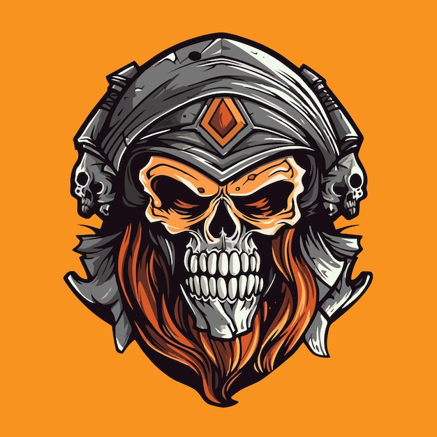 Skull in a helmet Vector illustration on an orange background