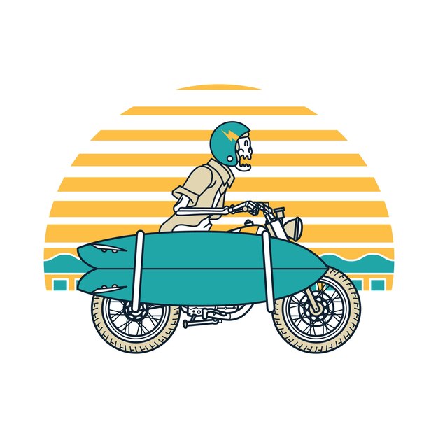 Skull Horror Ride Surf Illustration Art Design