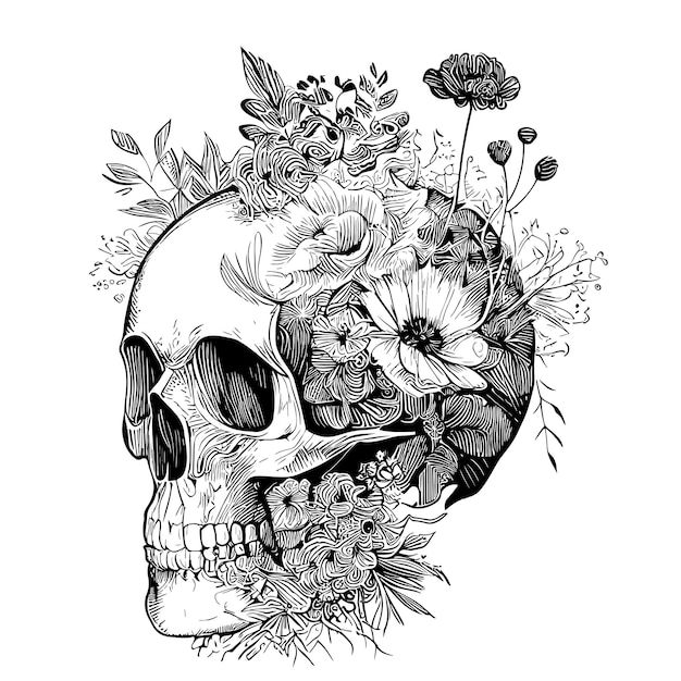 Skull human day of the dead sketch hand drawn in doodle style illustration