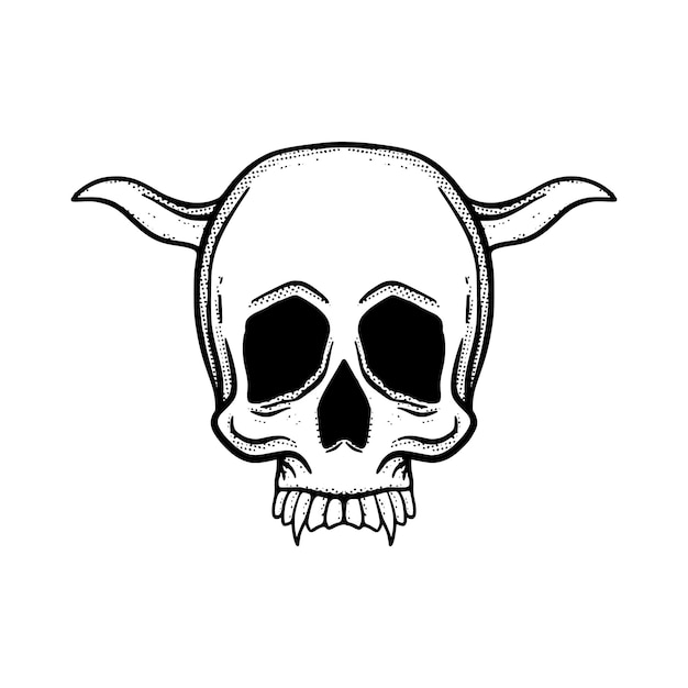 Skull Illustration hand drawn cartoon sketch lineart vintage style vector