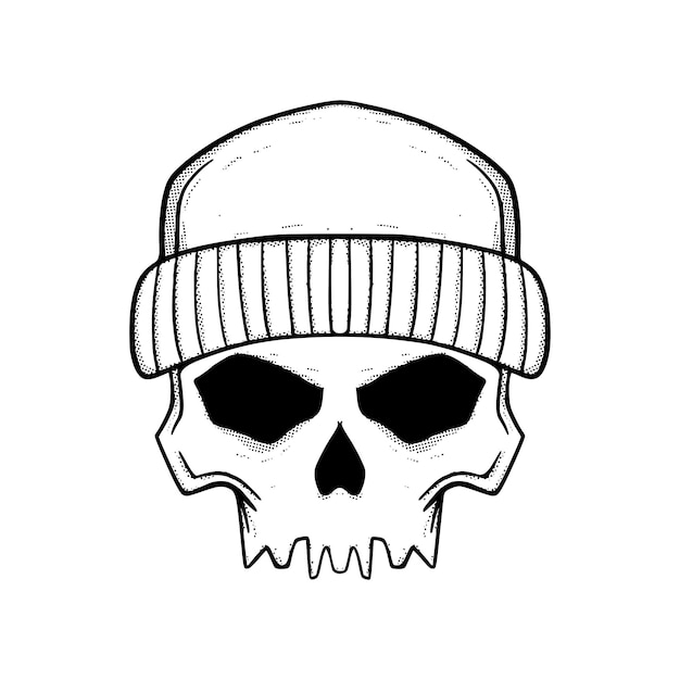 Skull Illustration hand drawn cartoon sketch lineart vintage style vector