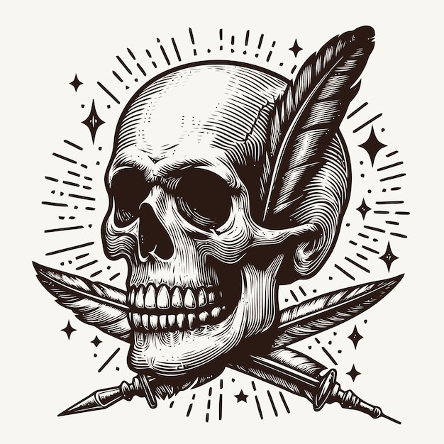 skull illustration with engraving style