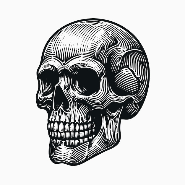 Vector skull illustration with engraving style