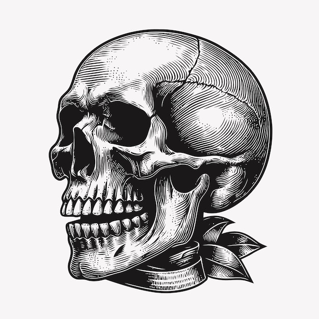 Vector skull illustration with engraving style