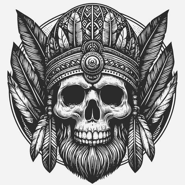 skull illustration with engraving style