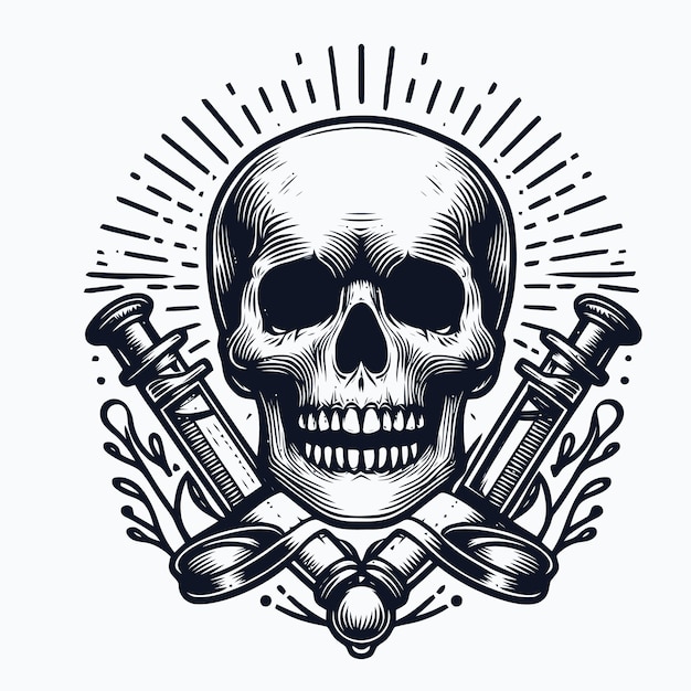 skull illustration with engraving style