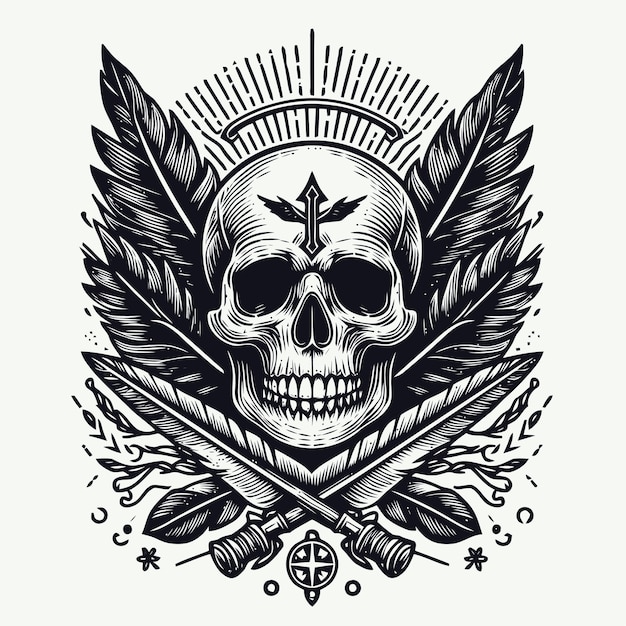 skull illustration with engraving style