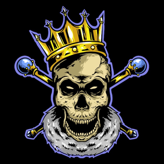 skull king with crown and gold stick logo  