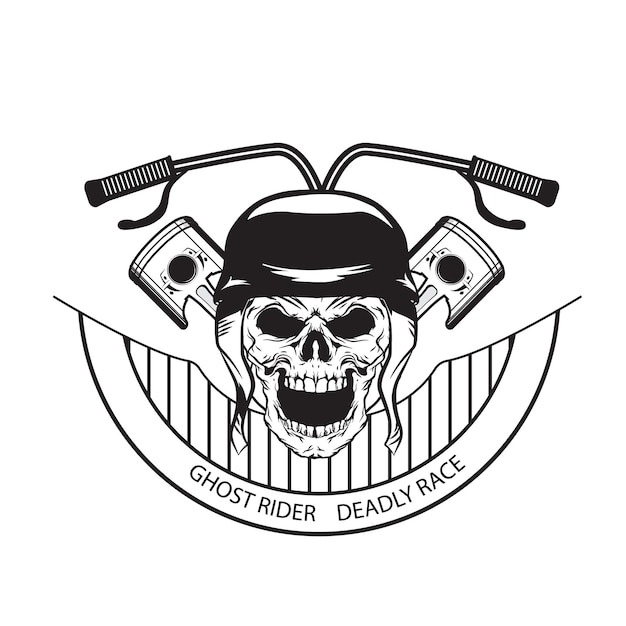 skull logo illustration wearing helmet and piston suitable for business or community