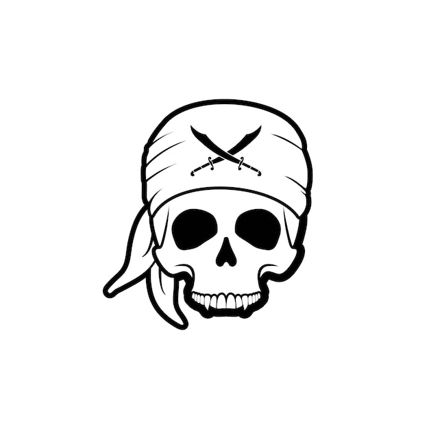 Skull Logo Wearing Bandana With Sword Icon Design Inspiration