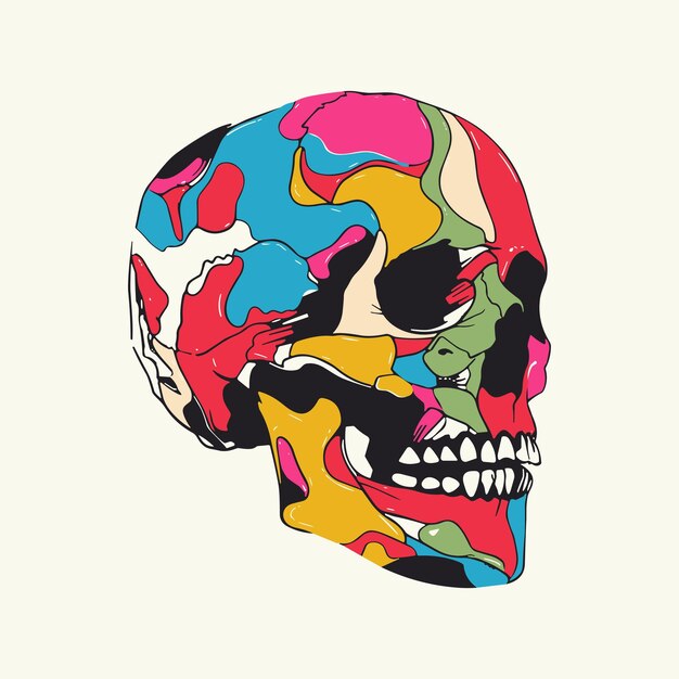 Vector skull logo with colorful patterns in style