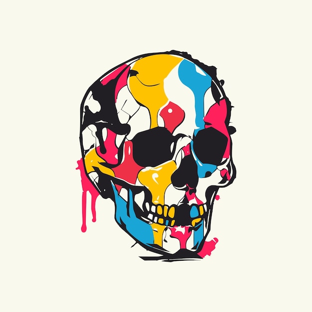 Vector skull logo with colorful patterns in style