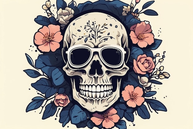 Vector skull love and flowers day of the dead