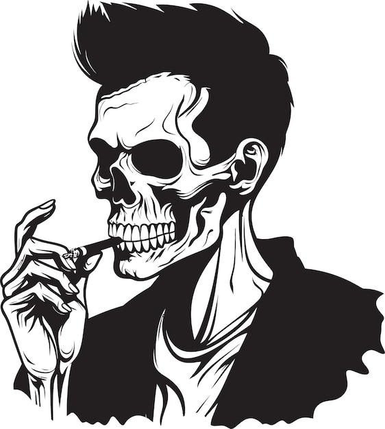 Vector a skull and a man smoking a cigarette