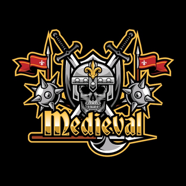 Skull medieval logo design concept