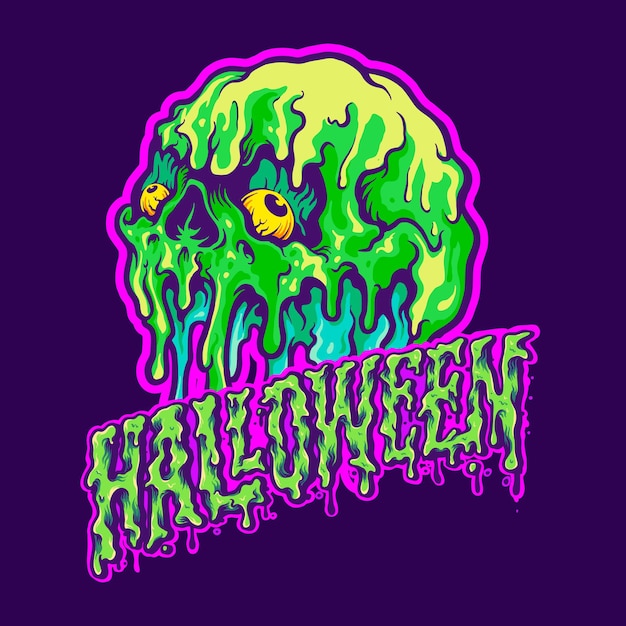 Skull Melting Halloween Text Vector illustrations for your work Logo, mascot merchandise t-shirt, stickers and Label designs, poster, greeting cards advertising business company or brands.