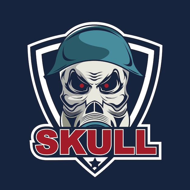 Skull in military helmet and gas mask logo template