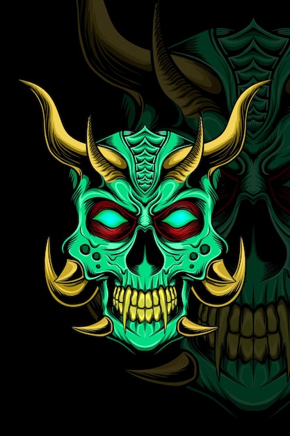 Skull monster green color vector illustration