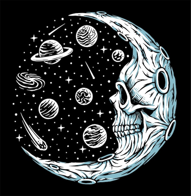 Skull moon horror illustration