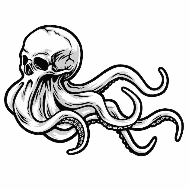 Skull Octopus Tentacles Kraken Sea Monster Squid Illustration Octoskull Premium Vector Art Drawing