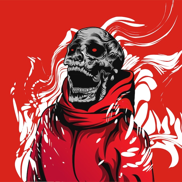 skull open mouth with red hoodie for wallpaper