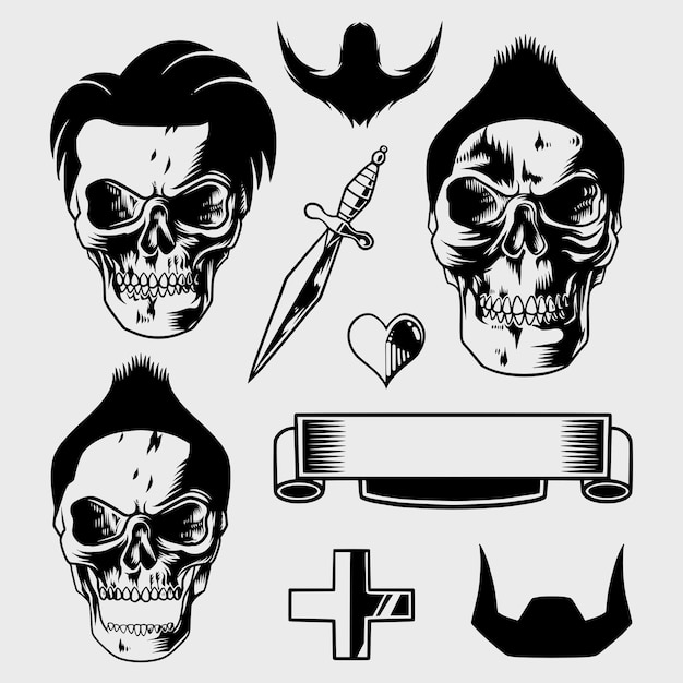 skull pack with beard knife and other things