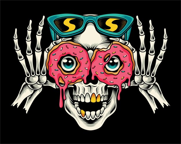 Vector skull peeking through the hole in the donut for tshirts stickers and other similar products