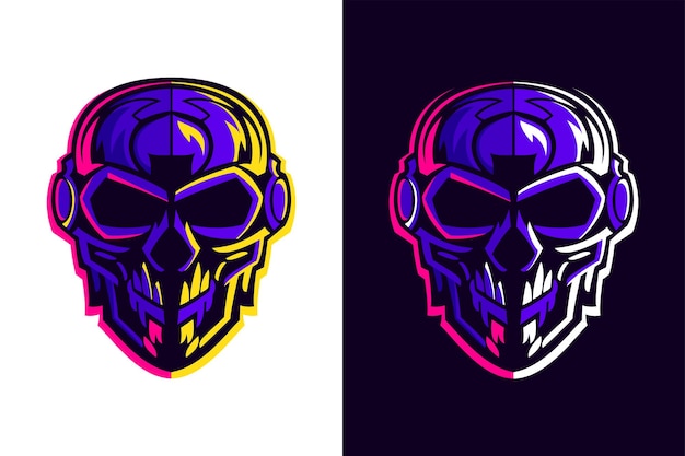 Vector skull in pilot astronaut or alien helmet esports gaming high detailed logos set