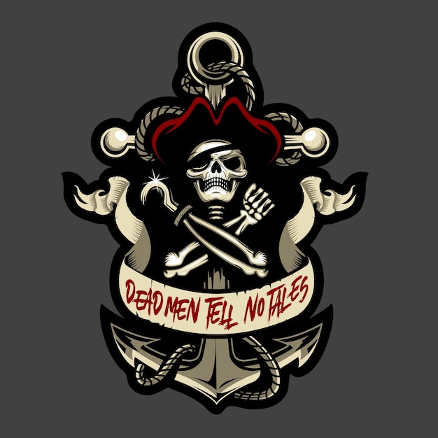 Skull Pirate and Anchor illustration