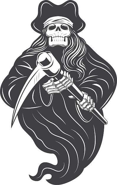 skull pirates grim reaper flying vector illustration