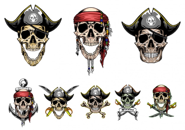 skull pirates vector set