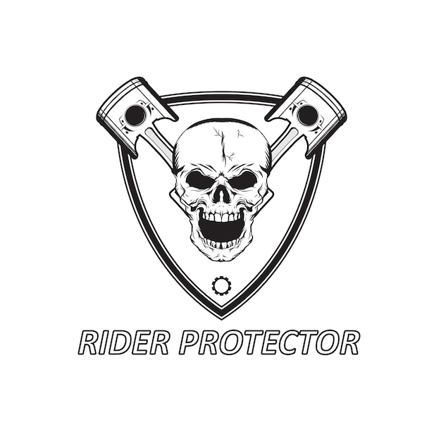 skull and piston logo illustration for racer and engine repair community