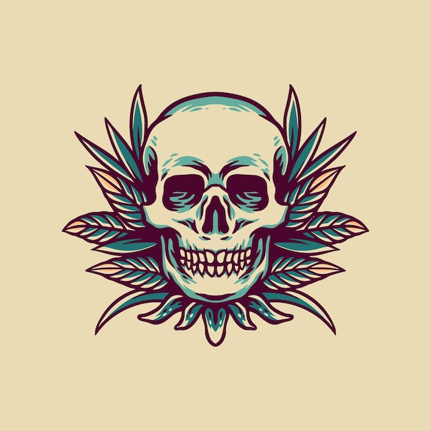 Skull Plant Retro Illustration