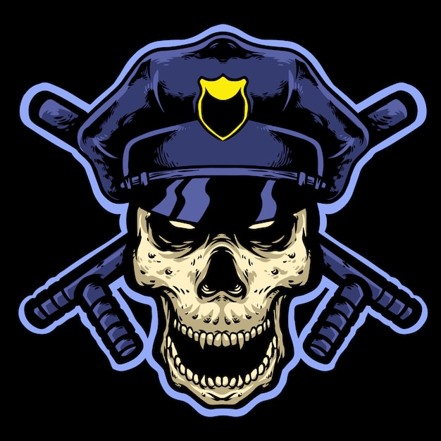 skull police with path and stick head logo design mascot