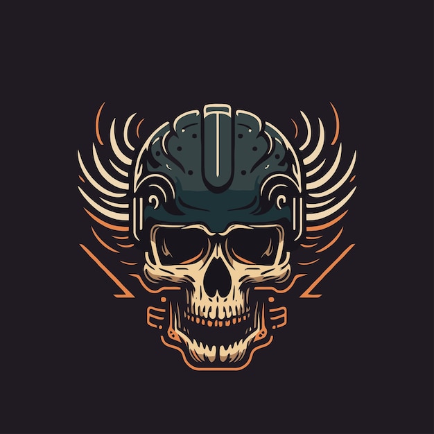 Skull in the retro biker helmet vintage motor custom Motorcycle Rider style