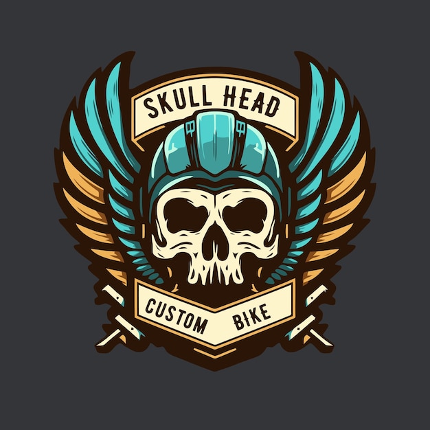 Skull in the retro biker helmet vintage motor custom Motorcycle Rider style