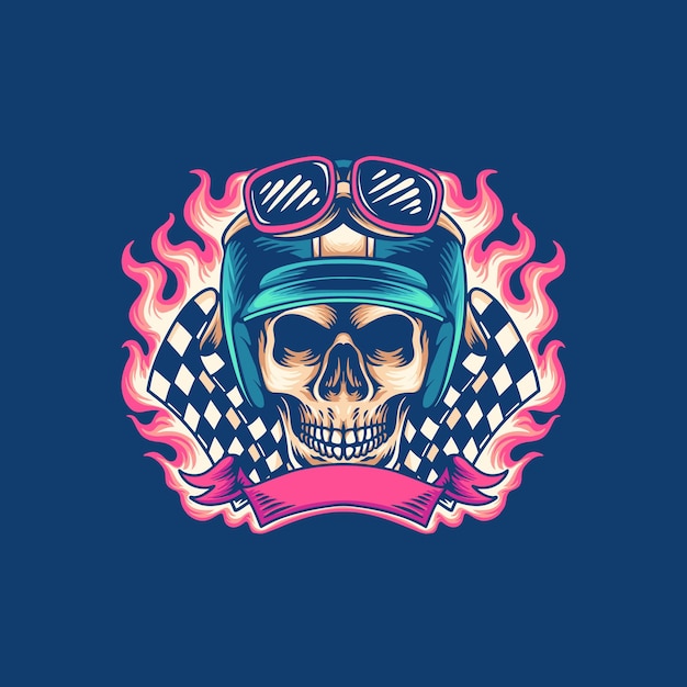 Skull Retro Rider Motorcycle Illustration