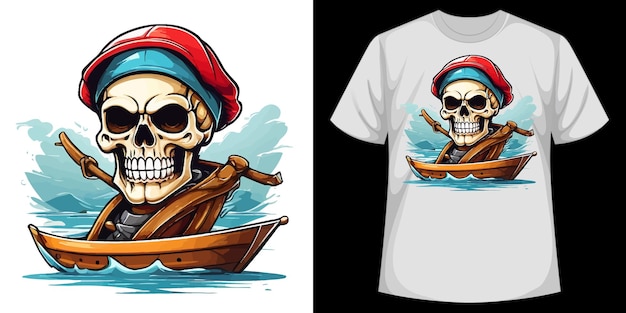 a skull riding with a boat