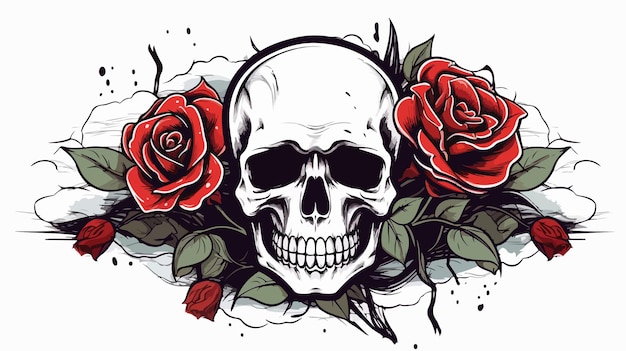 Skull and Rose Scribble Sketch Line Art Vector Design