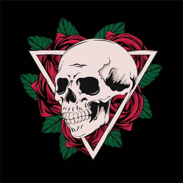 Skull and rose for tshirt design