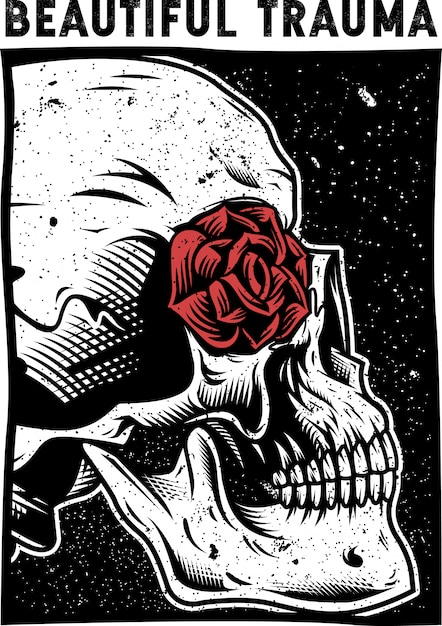 skull and rose vector