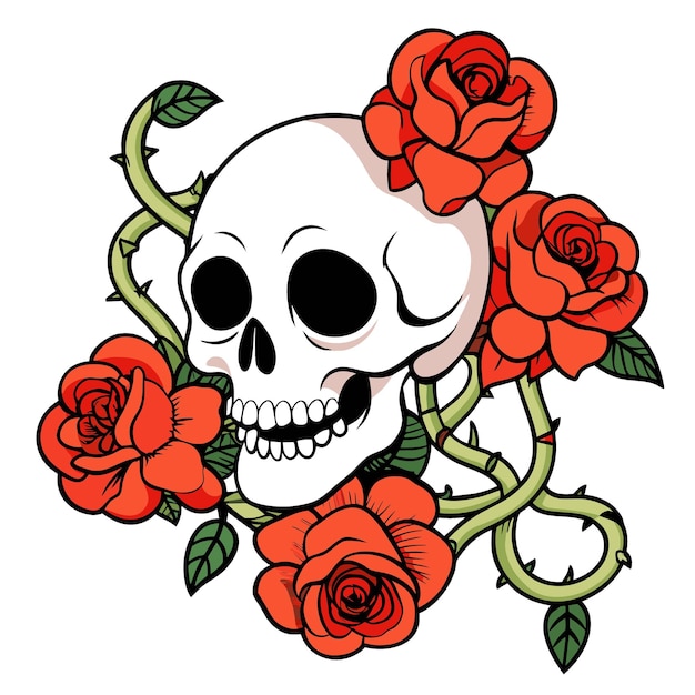 a skull and roses are on a white background