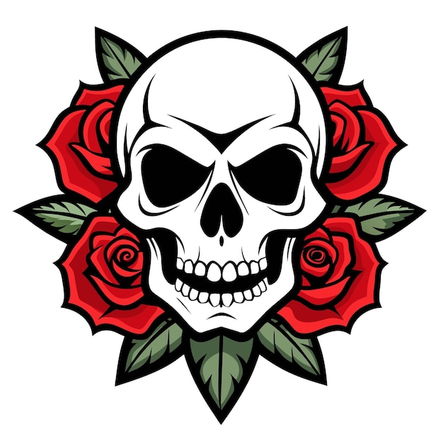 a skull and roses design with a skull on it