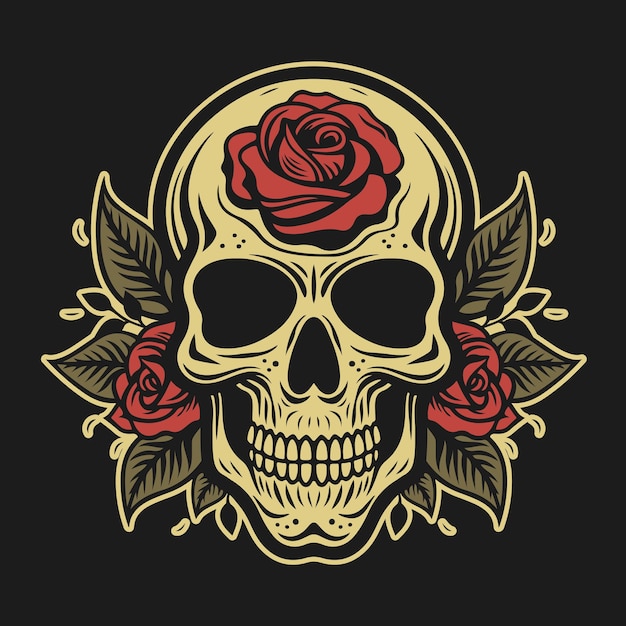 Skull and roses tattoo style illustration