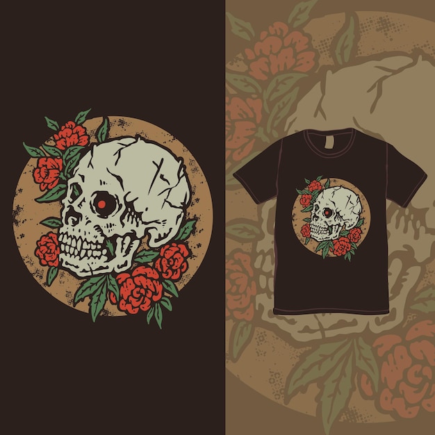 The skull and the roses vintage tattoo style illustration